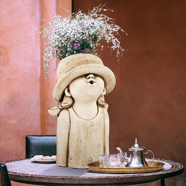 Design Toscano Kissy Face Hat Girl Sculptural Planter HT210014 | Zoro